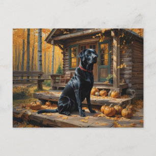 Schwarzes Labrador Retriever Log Kabine Herbst Feiertagspostkarte