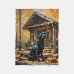 Schwarzes Labrador Retriever Log Kabine Herbst Fleecedecke