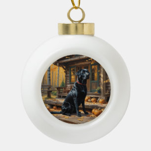 Schwarzes Labrador Retriever Log Kabine Herbst Keramik Kugel-Ornament