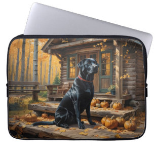 Schwarzes Labrador Retriever Log Kabine Herbst Laptopschutzhülle