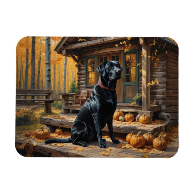 Schwarzes Labrador Retriever Log Kabine Herbst Magnet (Horizontal)