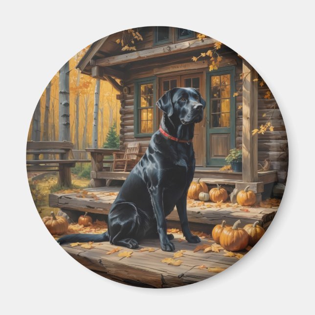Schwarzes Labrador Retriever Log Kabine Herbst Magnet (Vorne)