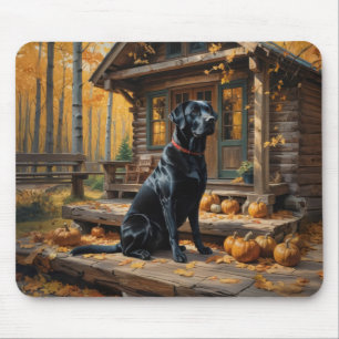 Schwarzes Labrador Retriever Log Kabine Herbst Mousepad
