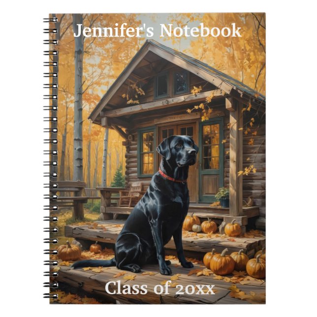 Schwarzes Labrador Retriever Log Kabine Herbst Notizblock (Vorderseite)