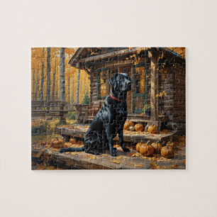 Schwarzes Labrador Retriever Log Kabine Herbst Puzzle