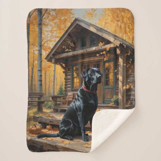 Schwarzes Labrador Retriever Log Kabine Herbst Sherpadecke (Vorderseite)