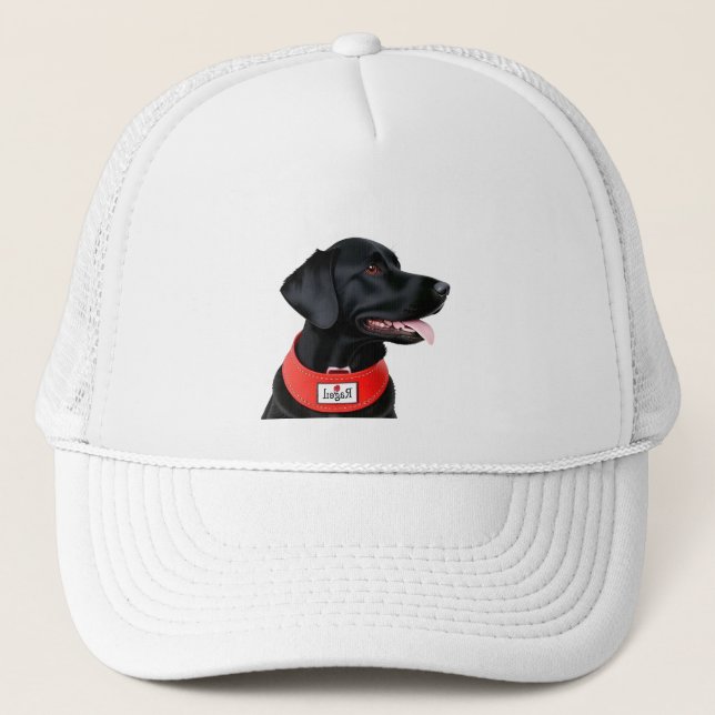 Schwarzes Labrador Retriever mit rotem Collar Truckerkappe (Vorderseite)