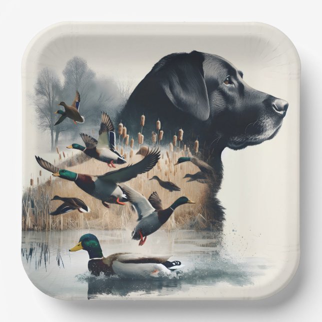 Schwarzes Labrador Retriever und Enten Pappteller (Vorderseite)