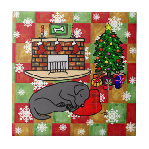 Schwarzes Labrador retriever-Weihnachtsmosaik Fliese