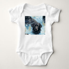 Schwarzes Labrador-Schwimmmuster Baby Strampler