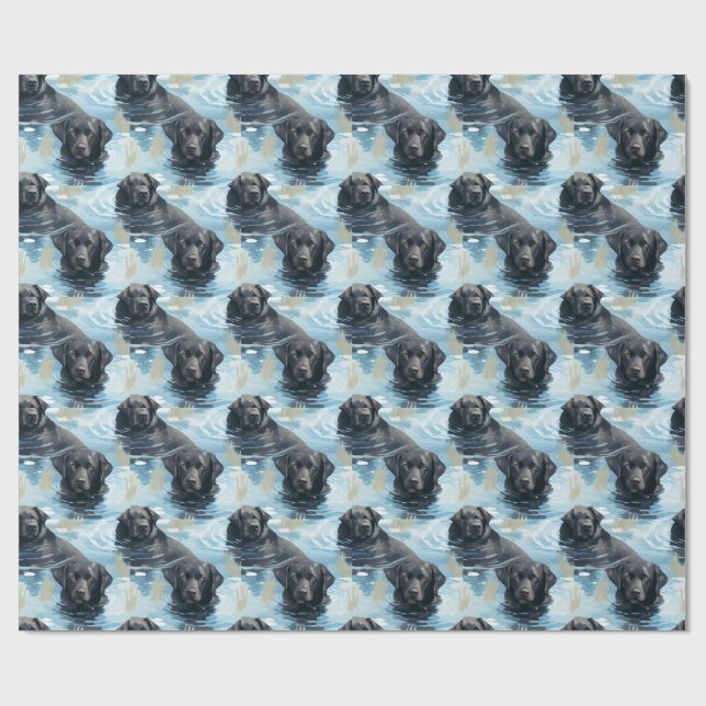 Schwarzes Labrador-Schwimmmuster Geschenkpapier (Flach)