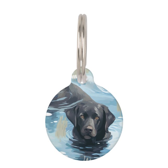 Schwarzes Labrador-Schwimmmuster Haustiermarke (Vorderseite)