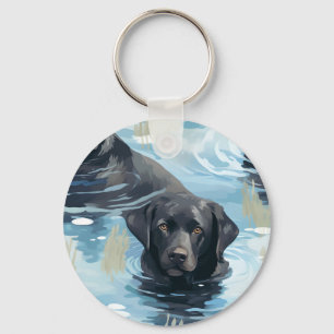 Schwarzes Labrador-Schwimmmuster Schlüsselanhänger