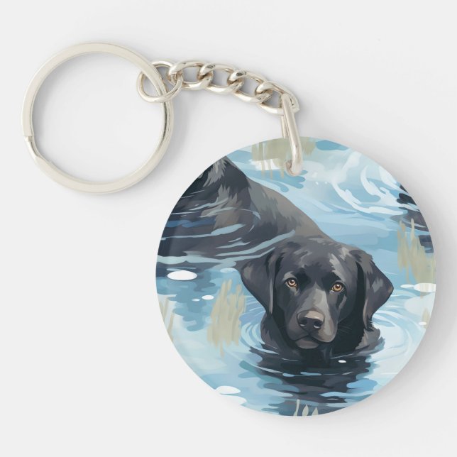 Schwarzes Labrador-Schwimmmuster Schlüsselanhänger (Vorderseite)