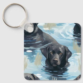 Schwarzes Labrador-Schwimmmuster Schlüsselanhänger