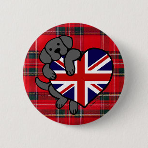 Schwarzes Labrador u. CartoonTartan des Button