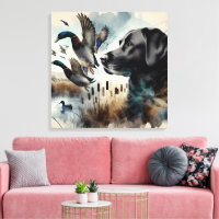 Schwarzes Labrador und Enten