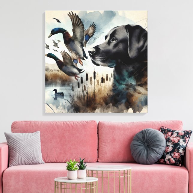 Schwarzes Labrador und Enten Leinwanddruck (Insitu (Wohnzimmer))