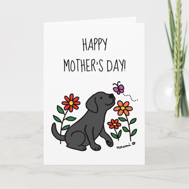 Schwarzes Labrador und Grüner Muttertag Karte (Vorderseite)