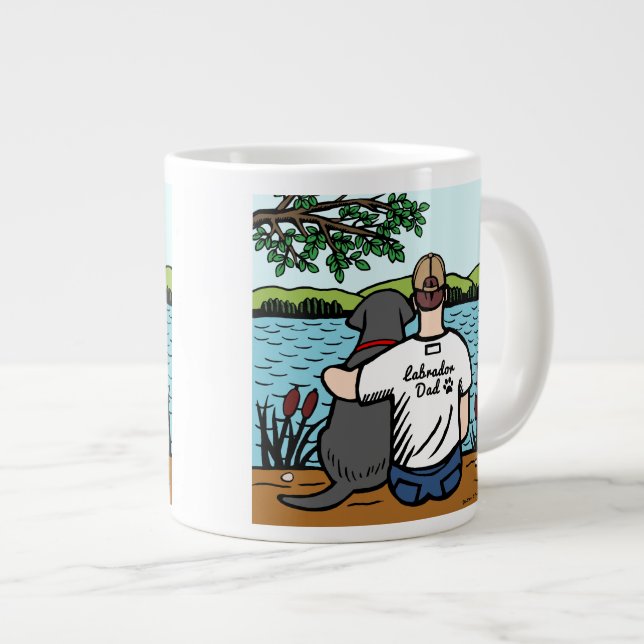 Schwarzes Labrador und Vater Seeblick Jumbo-Tasse (Vorderseite Rechts)
