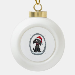 Schwarzes Labrador-Weihnachts-Santa-Mütze-Xmas-Pyj Keramik Kugel-Ornament