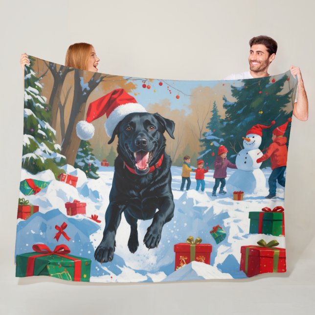 Schwarzes Labrador Weihnachtsfest Schneeszene Fleecedecke (Beispiel)