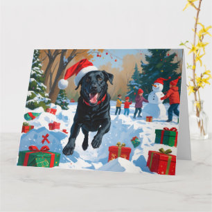 Schwarzes Labrador-Weihnachtsfest-Schneeszene Karte