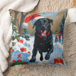 Schwarzes Labrador Weihnachtsfest Schneeszene Kissen