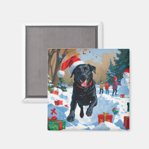 Schwarzes Labrador Weihnachtsfest Schneeszene Magnet