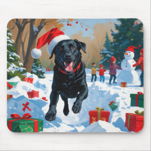Schwarzes Labrador Weihnachtsfest Schneeszene Mousepad
