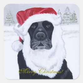 Schwarzes Labrador Weihnachtsgemälde für Weihnacht Quadratischer Aufkleber