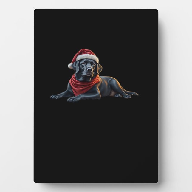Schwarzes Labrador zu Weihnachten in Weihnachtsman Fotoplatte (Vorderseite)