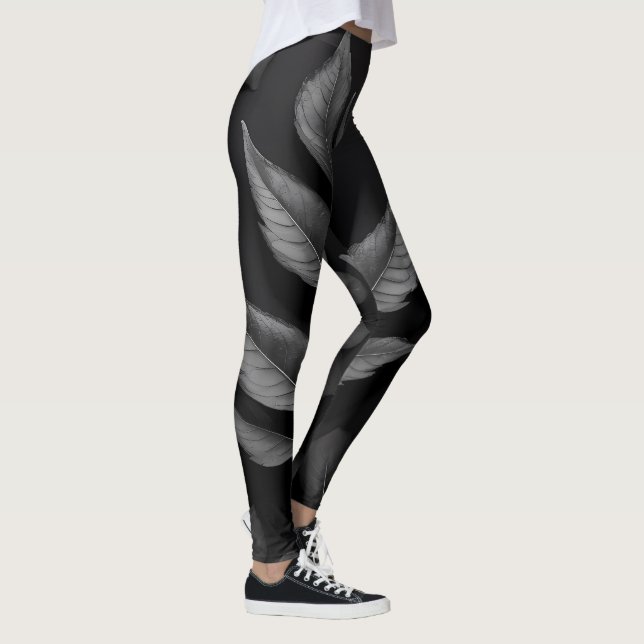 Schwarzes Leaf-Muster Leggings (Rechts)
