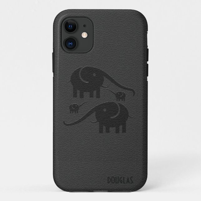 Schwarzes Leder aussehen Elephant Illustration Case-Mate iPhone Hülle (Rückseite)