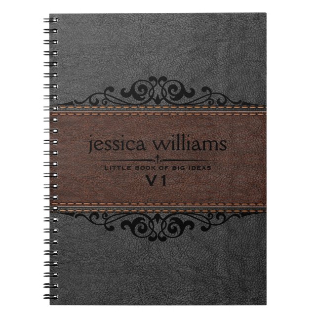 Schwarzes Leder, braun und schwarz Notizblock (Vorderseite)