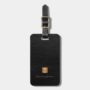 Schwarzes Leder goldenes Monogramm elegant Gepäckanhänger