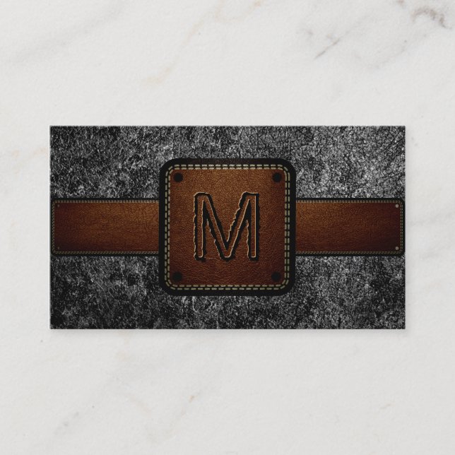 Schwarzes Leder Look Brown Monogram Visitenkarte (Vorderseite)
