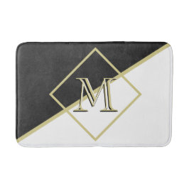 Schwarzes Leder Look White Gold 3 Color Monogram Badematte