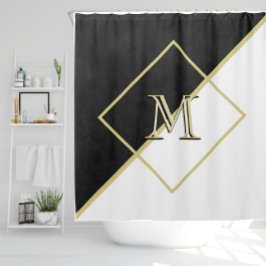 Schwarzes Leder Look White Gold 3 Color Monogram Duschvorhang