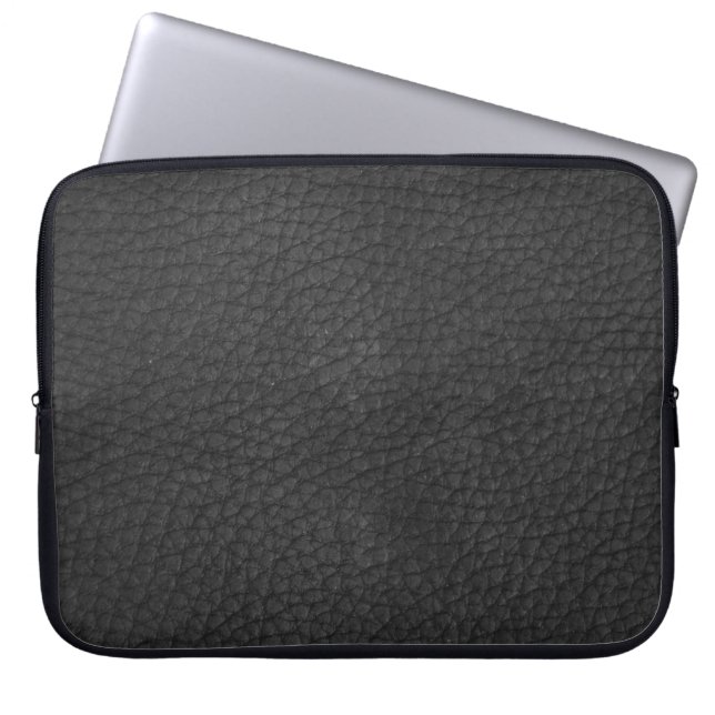 Schwarzes Leder Maskuline Rustikale Haut Laptopschutzhülle (Vorderseite)