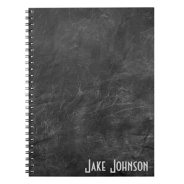 Schwarzes Leder mit Abstraktem Namen Notizblock (Vorderseite)