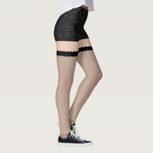 Schwarzes Leder mit Fischnetzen Leggings