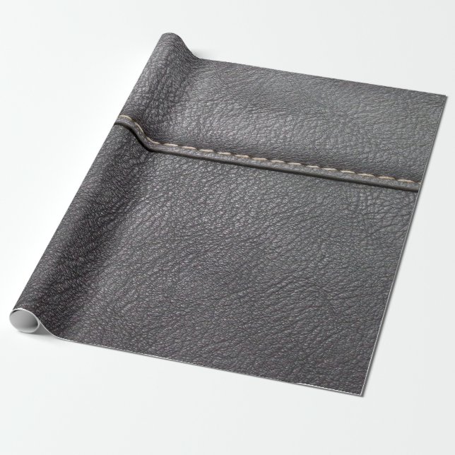 Schwarzes Leder mit weißer Heftung Geschenkpapier (Ungerollt)