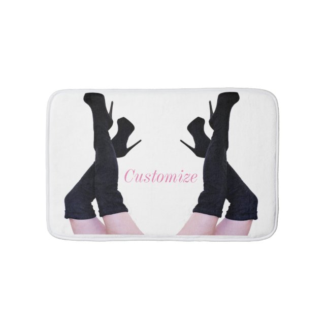 Schwarzes Leder Oberschenkelhohe Stiefel Thunder_C Badematte (Vorderseite)