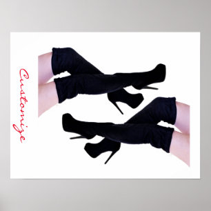 Schwarzes Leder Oberschenkelhohe Stiefel Thunder_C Poster