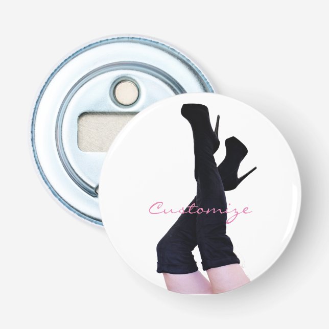 Schwarzes Leder Oberschenkelstiefel Thunder_Cove Flaschenöffner (Vorderseite)