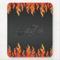 Schwarzes Leder Orange Flamme Chrome Motorrad