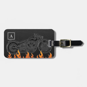 Schwarzes Leder Orange Flammen Heißes Feuer Motorr Gepäckanhänger