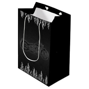 Schwarzes Leder Silber Chrom Motorrad Biker Party Mittlere Geschenktüte