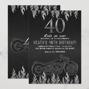 Schwarzes Leder Silber Motorrad 40TH 40 Geburtstag Einladung